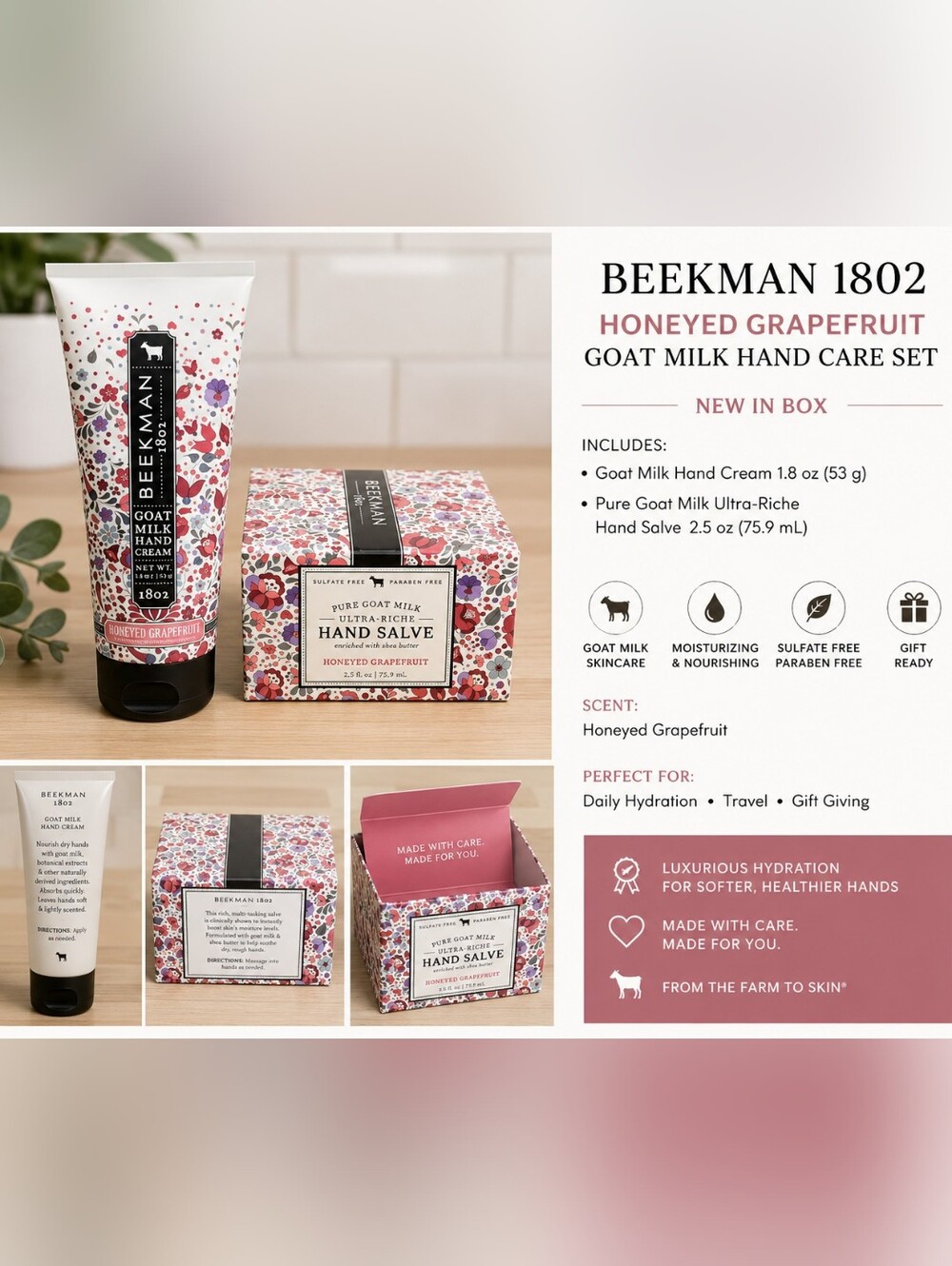 Beekman 1802 Honeyed Grapefruit Goat Milk Hand Care Set NIB